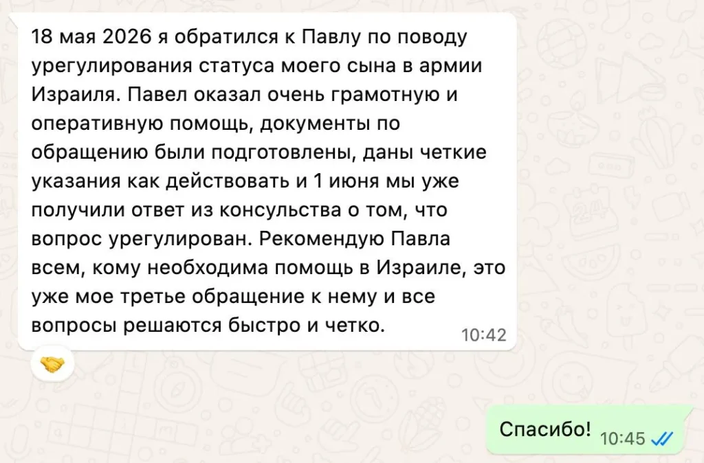 Отзыв Александра В. о помощи с оформлением документов в Израиле в 2026 году